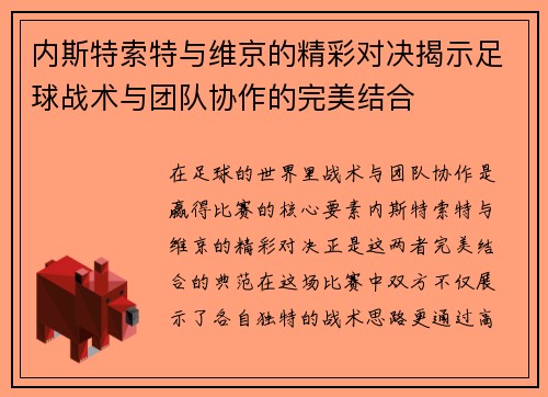 内斯特索特与维京的精彩对决揭示足球战术与团队协作的完美结合